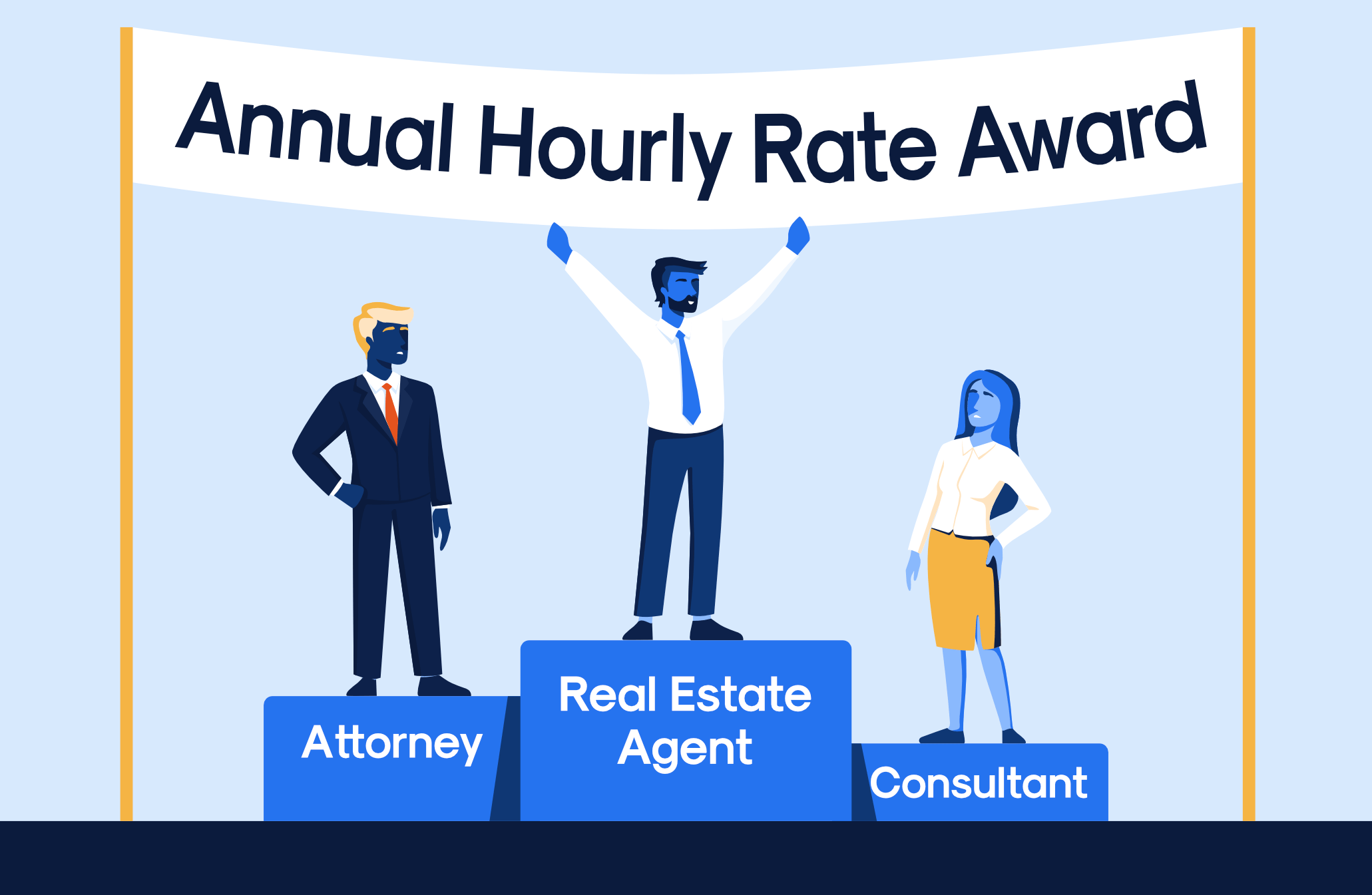 Real estate broker winning the Annual Hourly Rate Award at top of Olympics stand