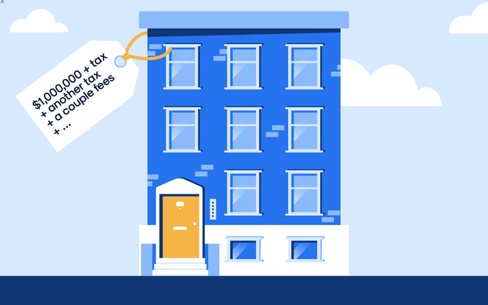 Townhouse with price tag attached that has the price and additional buyer closing costs