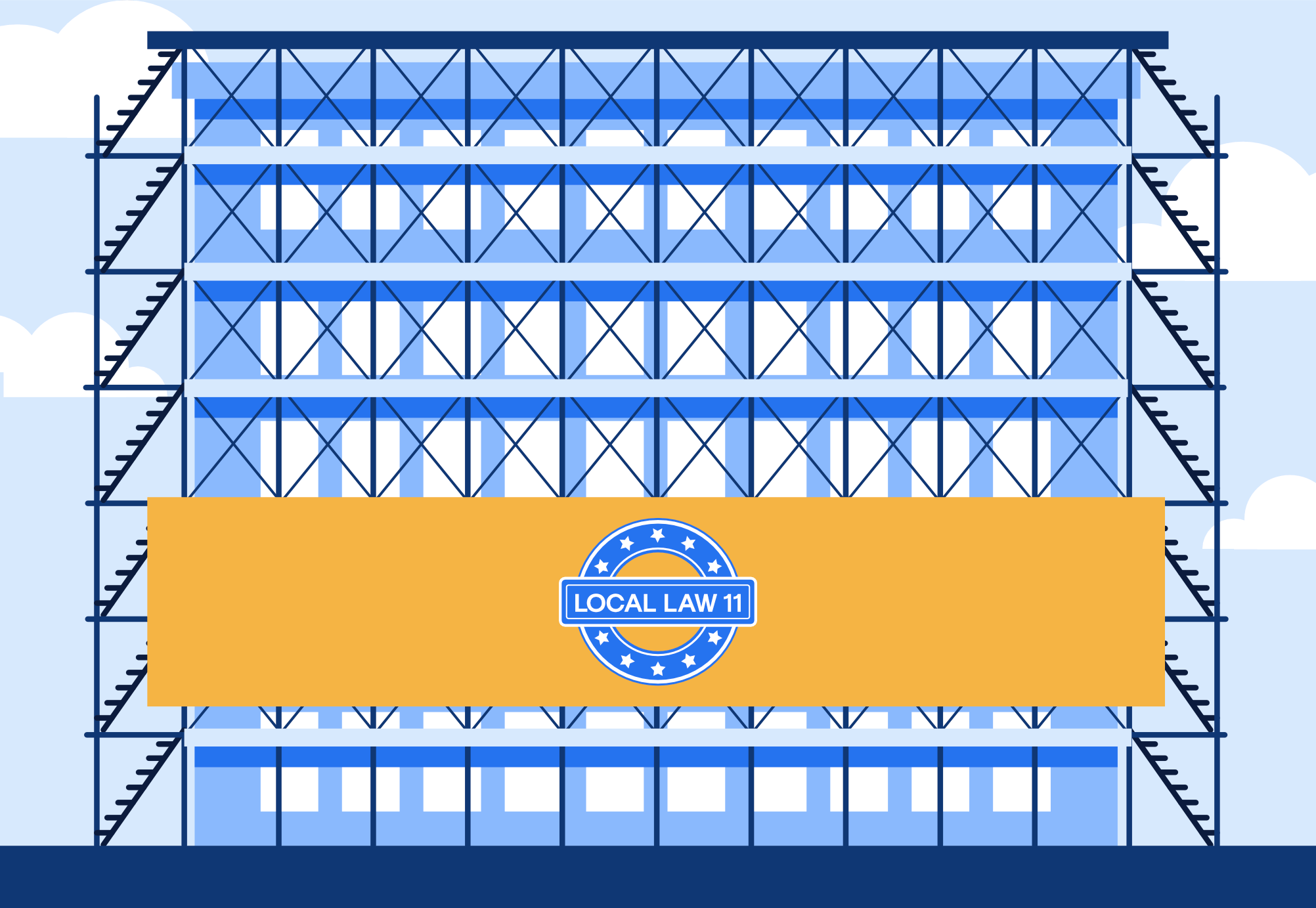 Building surrounded by scaffolding due to local law 11