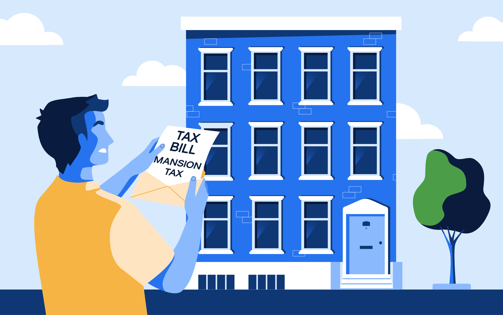 Buyer reading a mansion tax bill for his new property