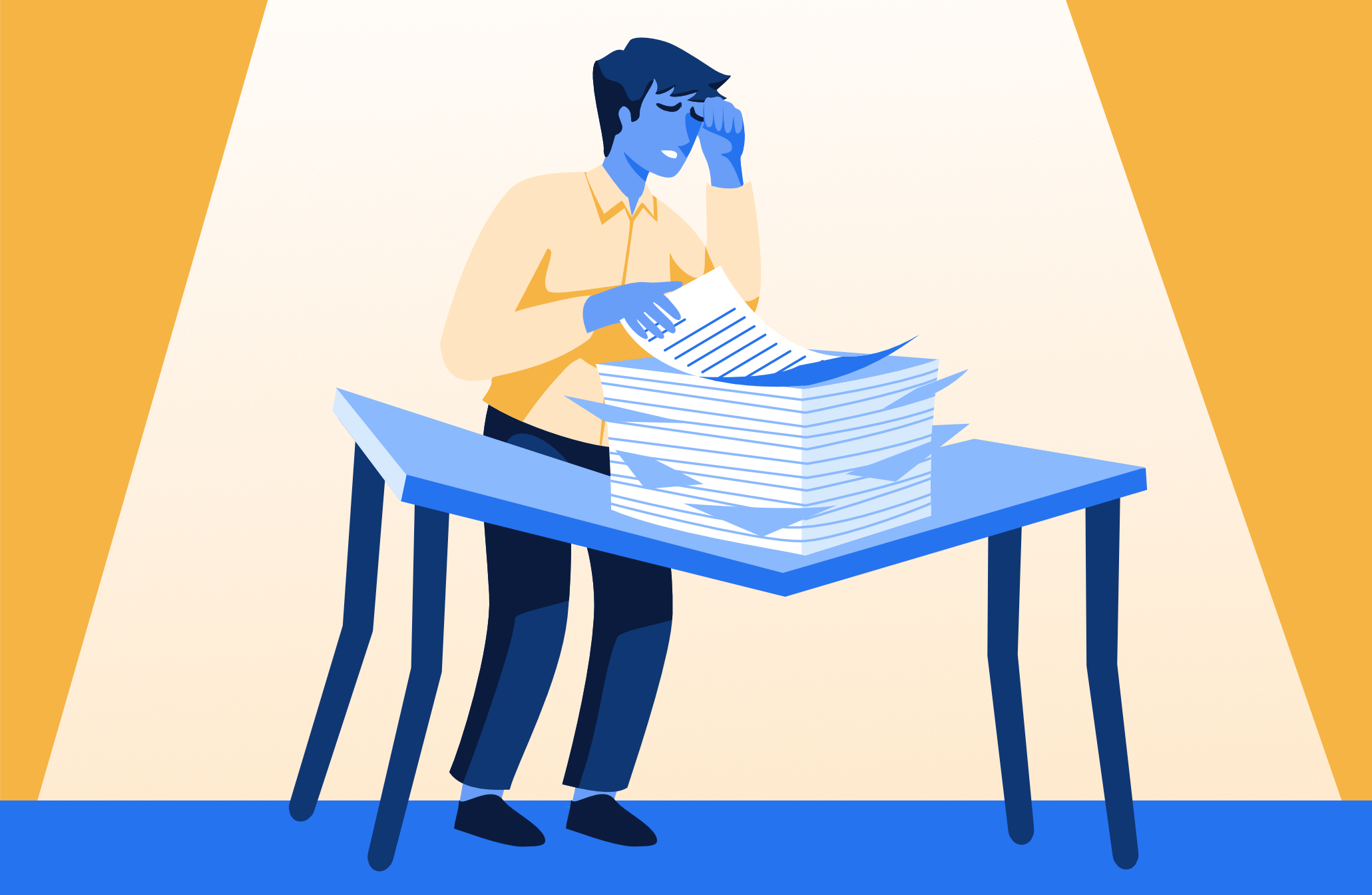 Buyer sitting at a table that's about to break because the offering plan on top of it is so big and heavy
