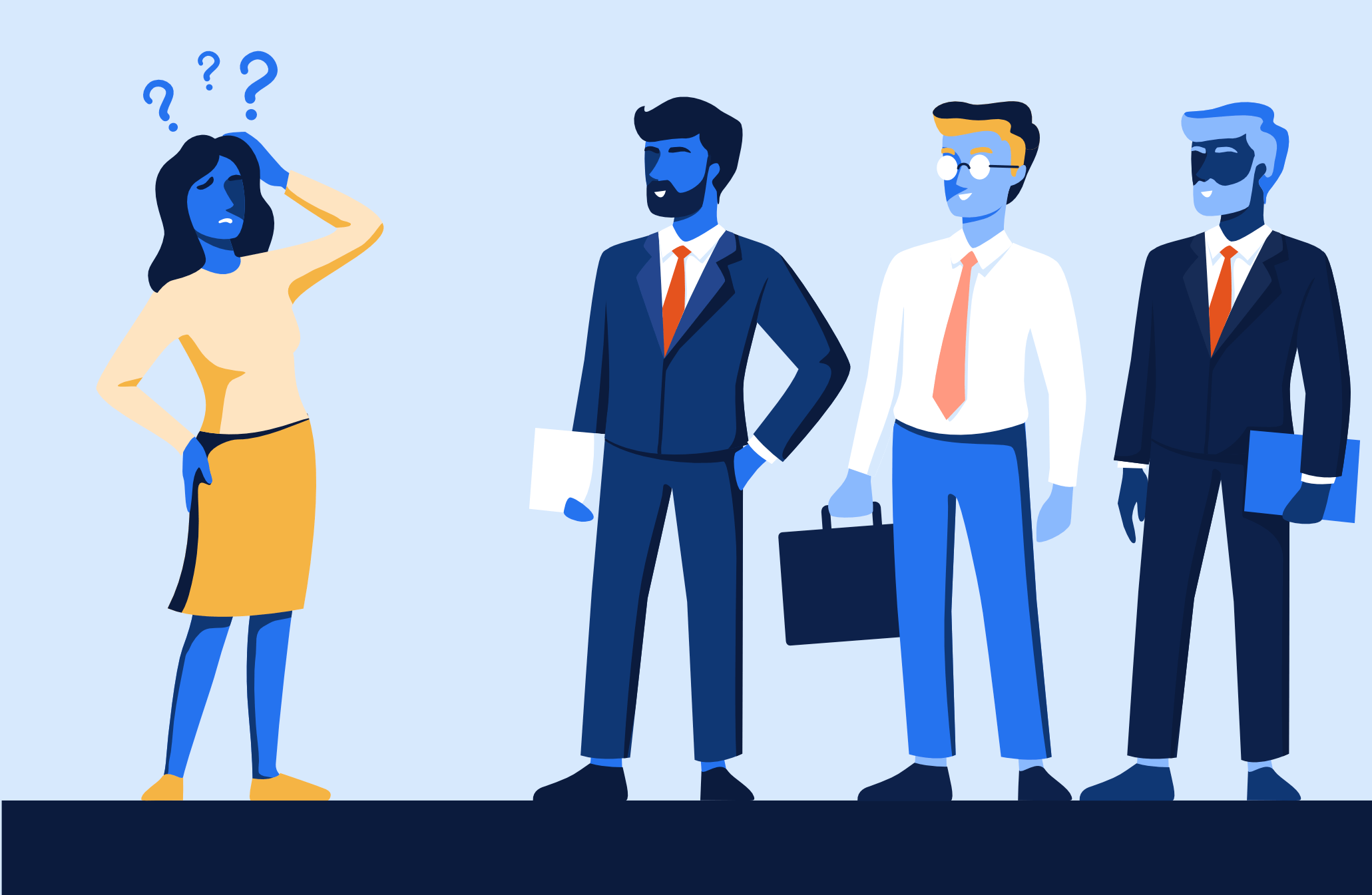 Buyer standing before three people, unsure which is a real estate broker, agent or Realtor